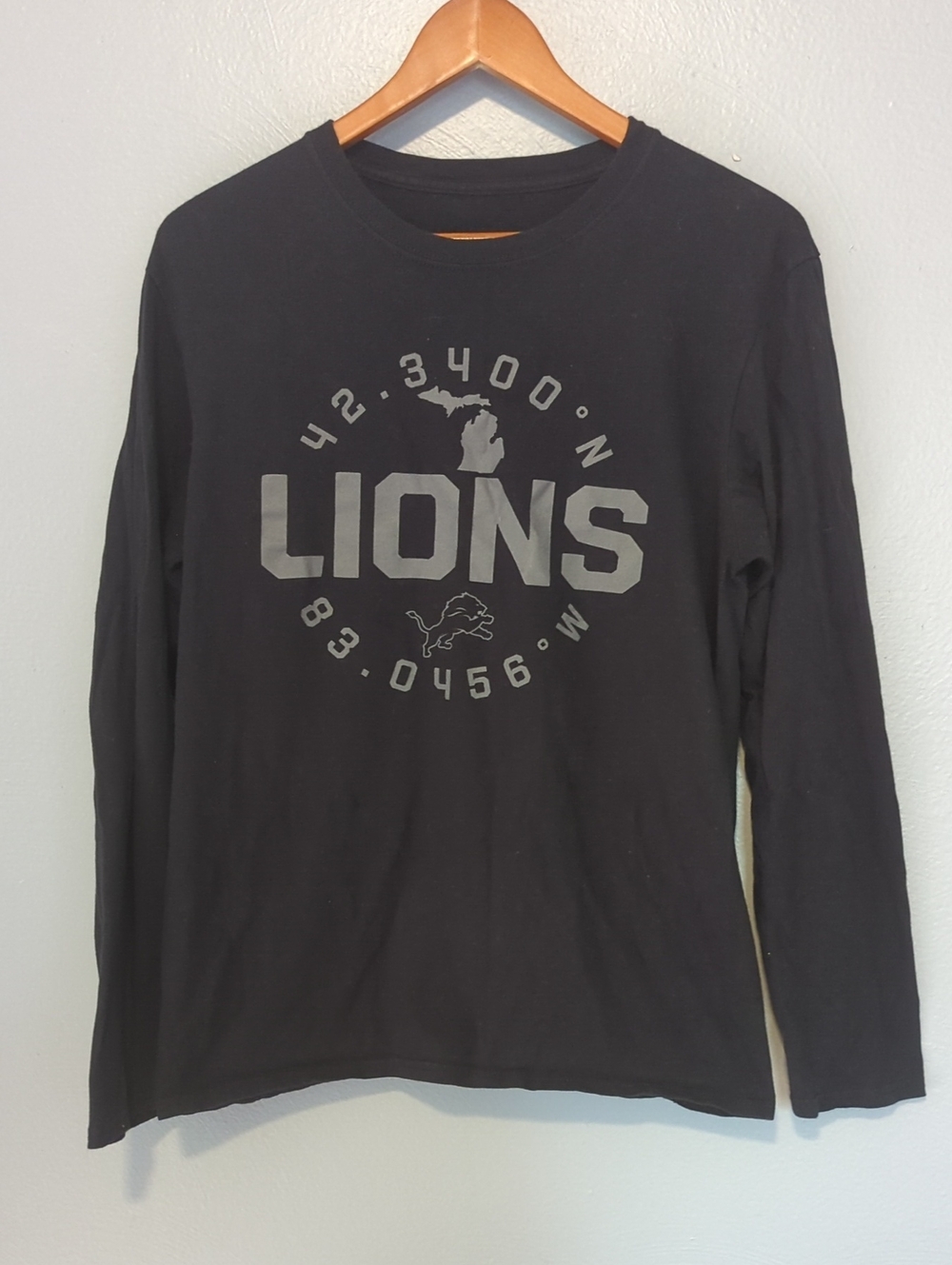 NFL Team Apparel X Detroit Lions Black And Silver Long Sleeve Tee Medium M